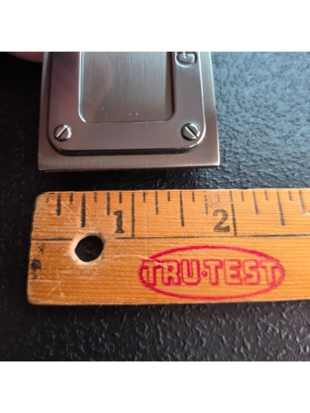 Guess Black Genuine Leather G Logo Plaque Belt Silver Buckle Size 38 Casual Mod